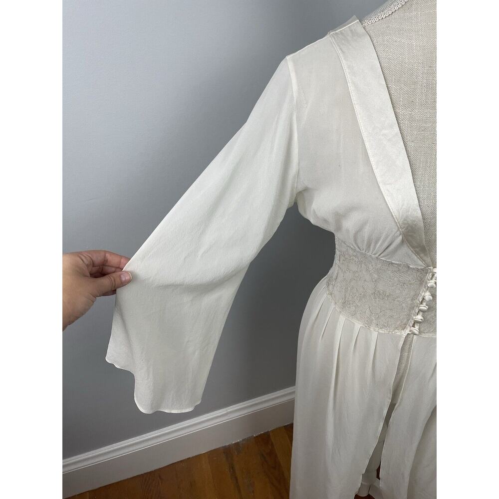 Fleur Of England Dressing Gown Lingerie White Sheer Silk Medium Long Sleeve - Picture 12 of 15